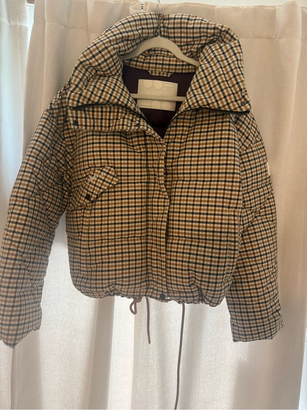 Plaid Puffer Jacket - Beige/Tan Checked